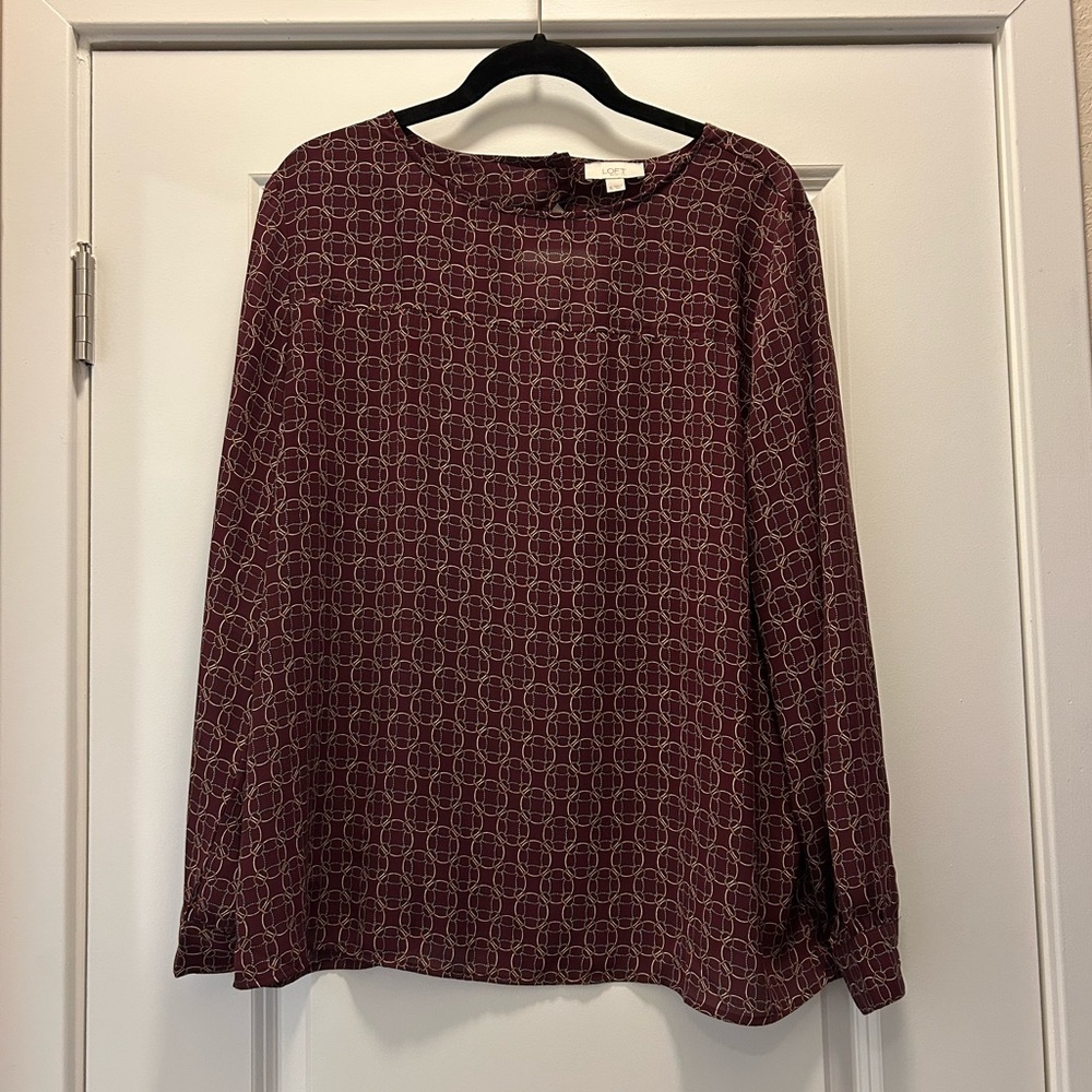 LOFT Burgundy Geometric Blouse